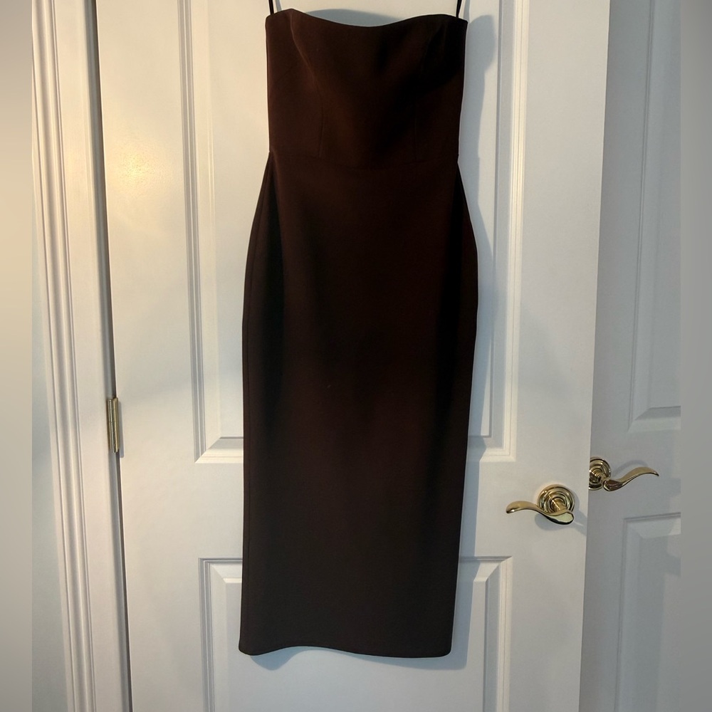 Alex Perry Callan Strapless Stretch-Crepe Midi Dress - Brown